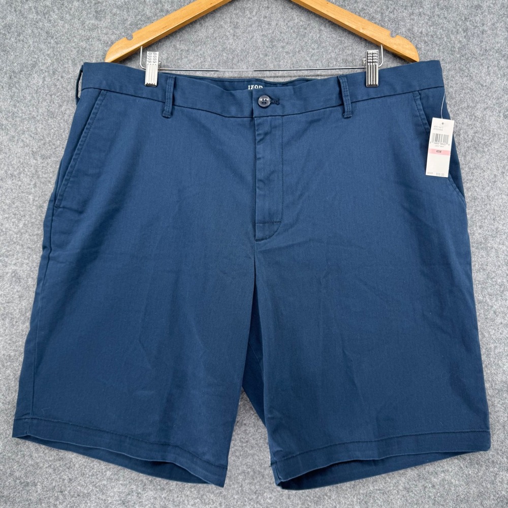IZOD Saltwater Shorts Mens 40 Cadet Navy 9.5" Inseam Flat Front Stretch Relaxed